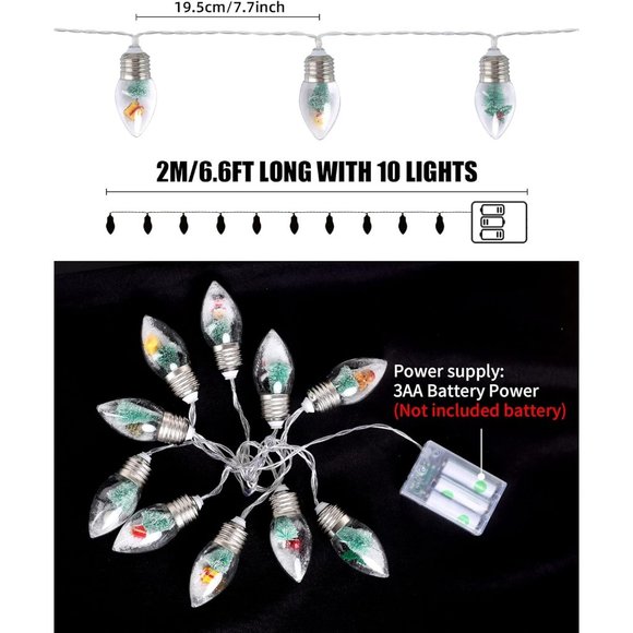 6.6FT 10 LED Snow Globe Bulbs String Lights with Tree Cute Christmas decor - Picture 7 of 8